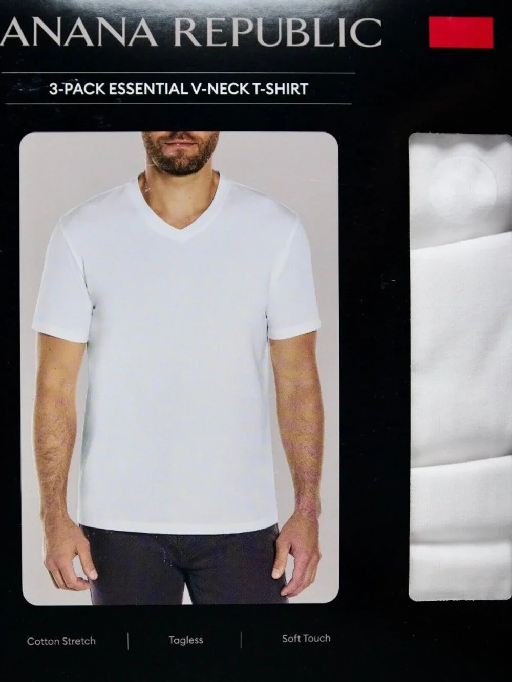 Banana Republic Men's V-NeckT-Shirt Tagless Cotton Stretch Soft,White, 3 Pack M
